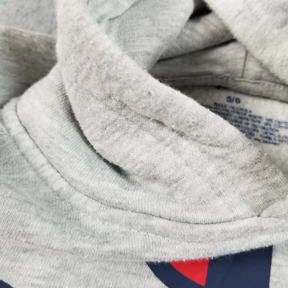 Champion Hoodie Kids 5 6 Gray Script Logo Spellout Pullover Sweatshirt Casual